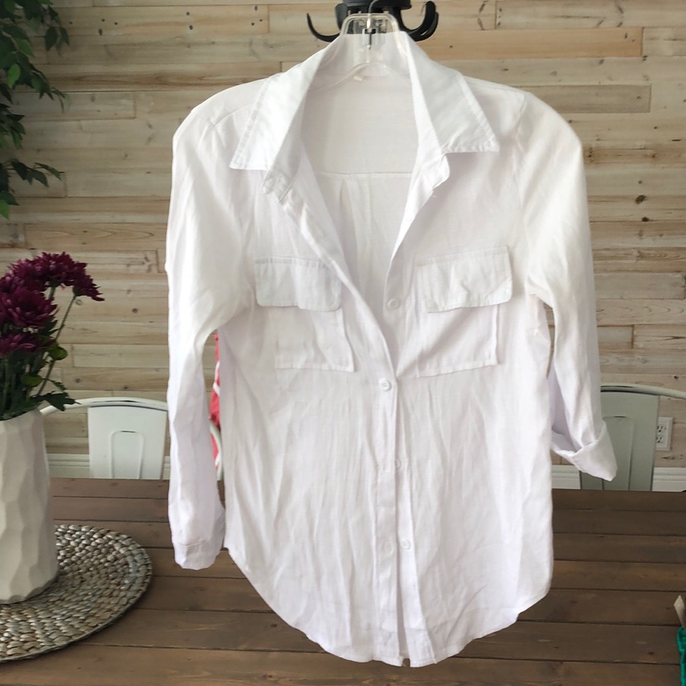 White linen blend blouse